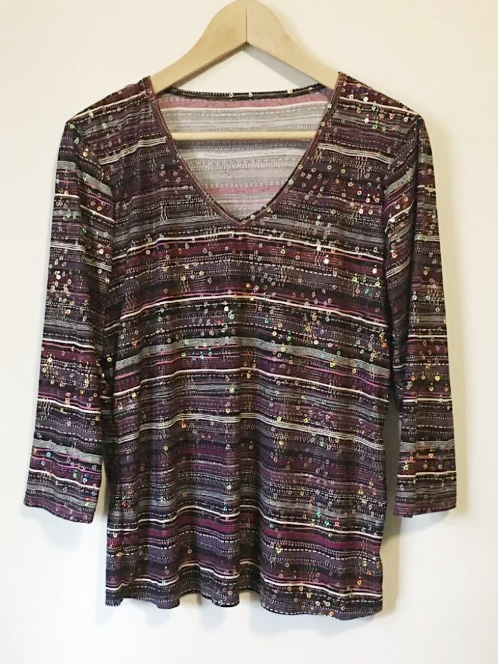 Peter Nygard Stretchy Striped Top Sequin Embellished